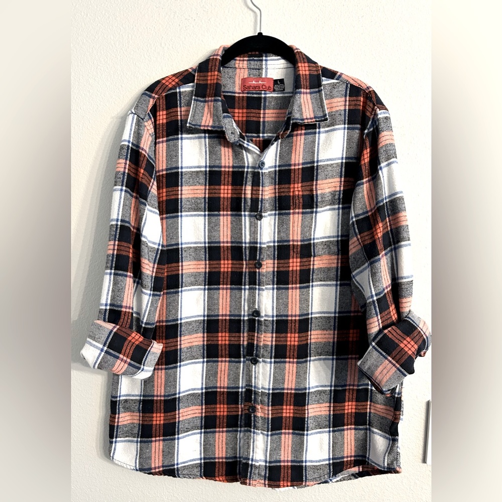 Women's Coral Plaid Button-Up Shirt